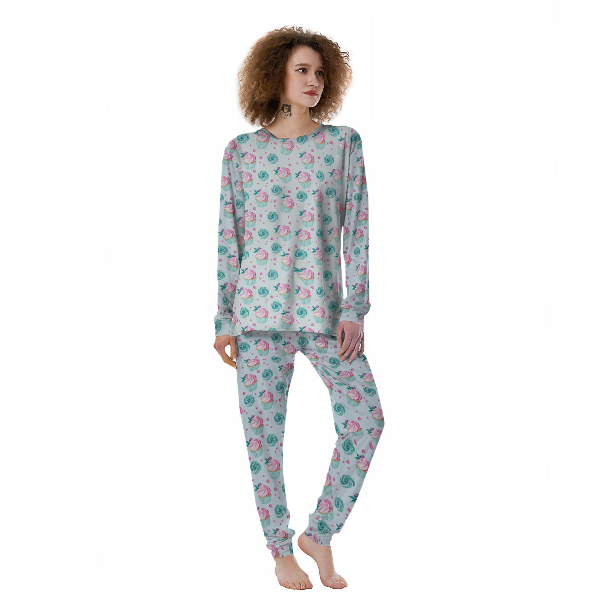 Cupcake Cartoon Print Pattern Women's Pajamas-grizzshop