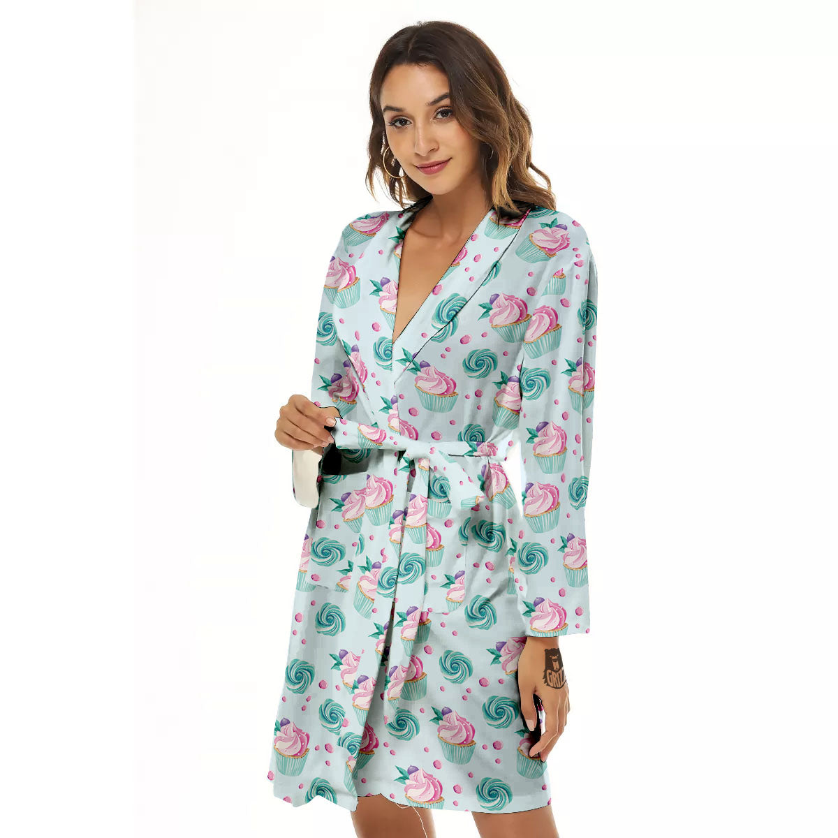 Cupcake Cartoon Print Pattern Women's Robe-grizzshop