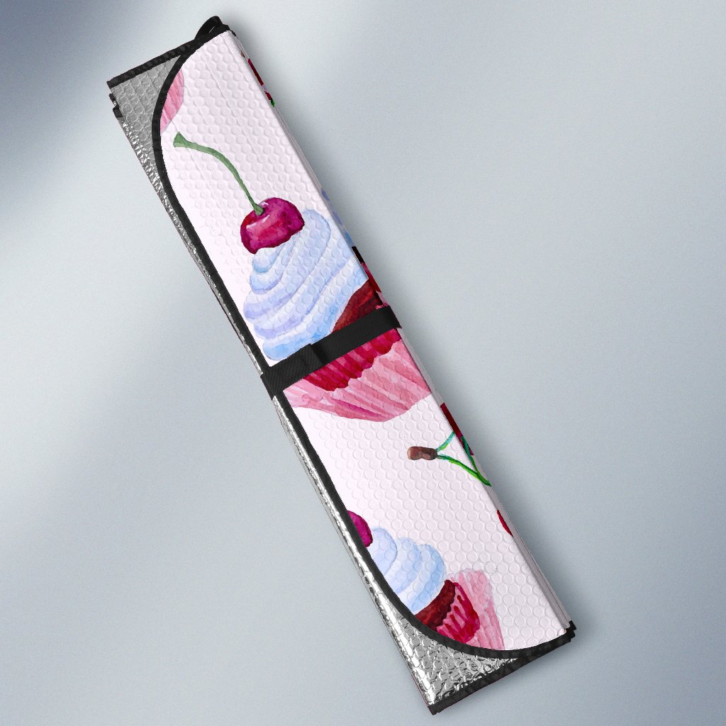 Cupcake Cherry Pattern Print Car Sun Shade-grizzshop