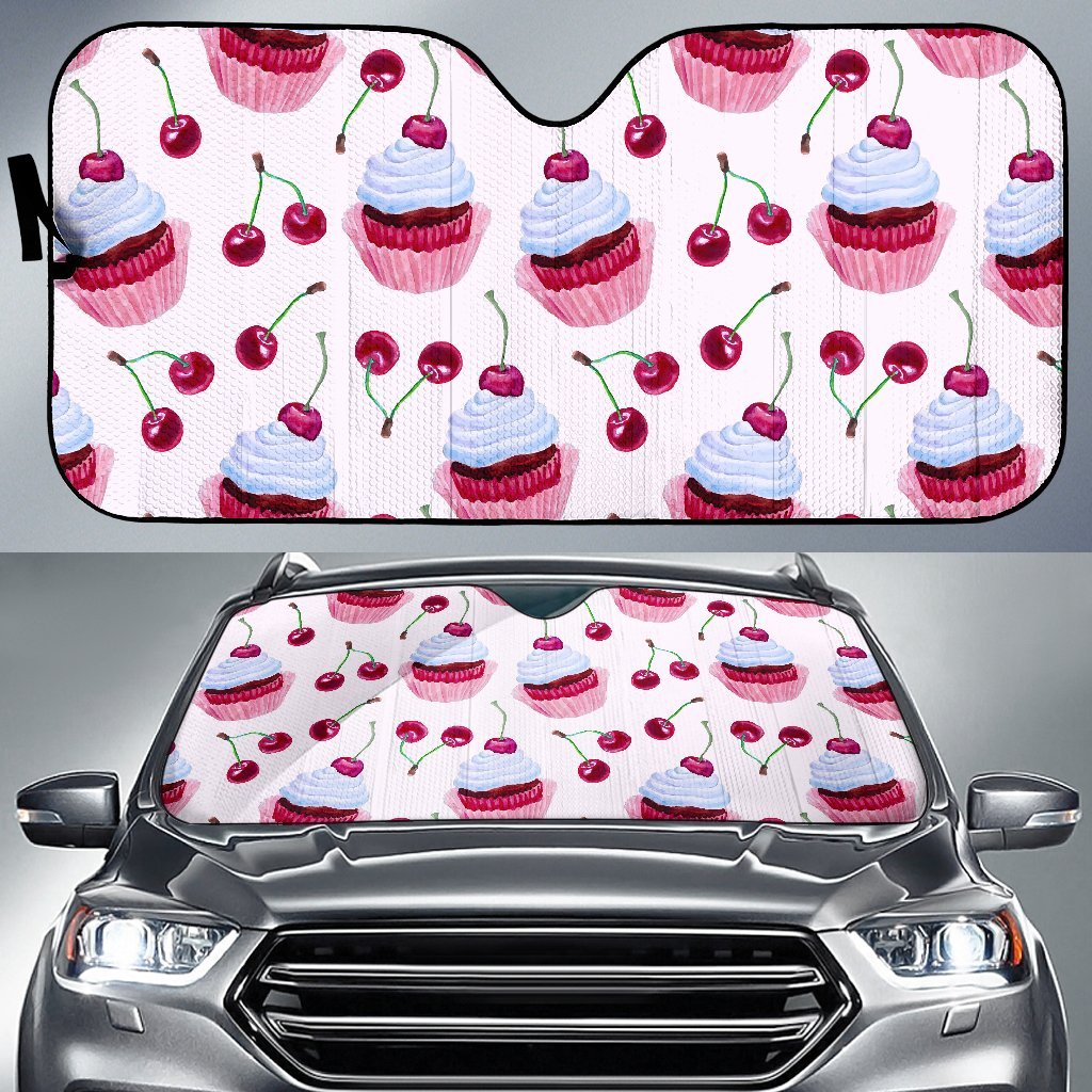 Cupcake Cherry Pattern Print Car Sun Shade-grizzshop