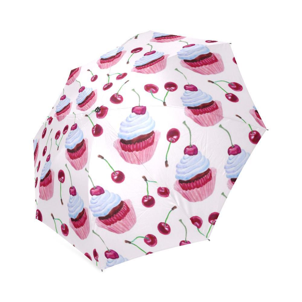 Cupcake Cherry Pattern Print Foldable Umbrella-grizzshop