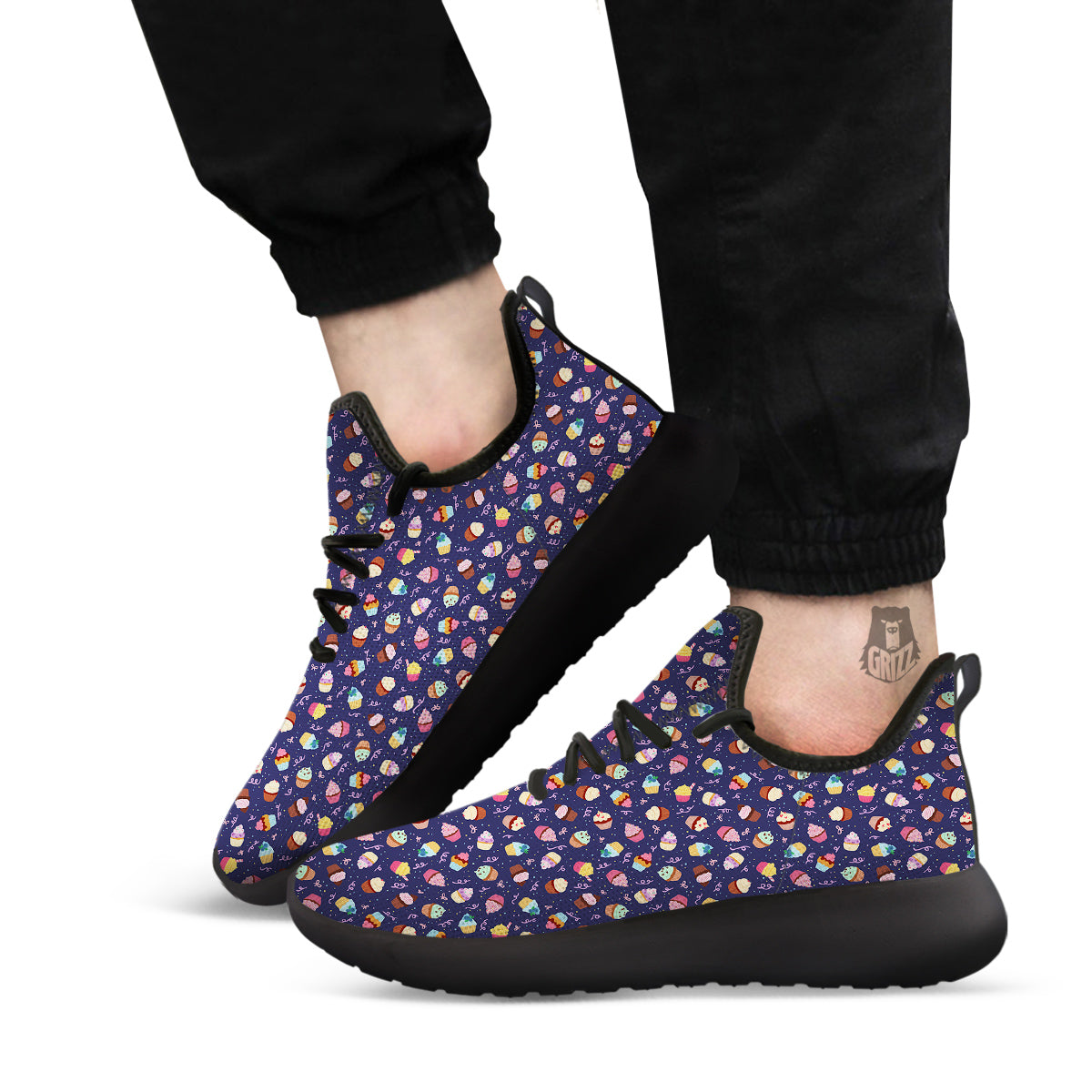 Cupcake Cute Print Pattern Black Athletic Shoes-grizzshop