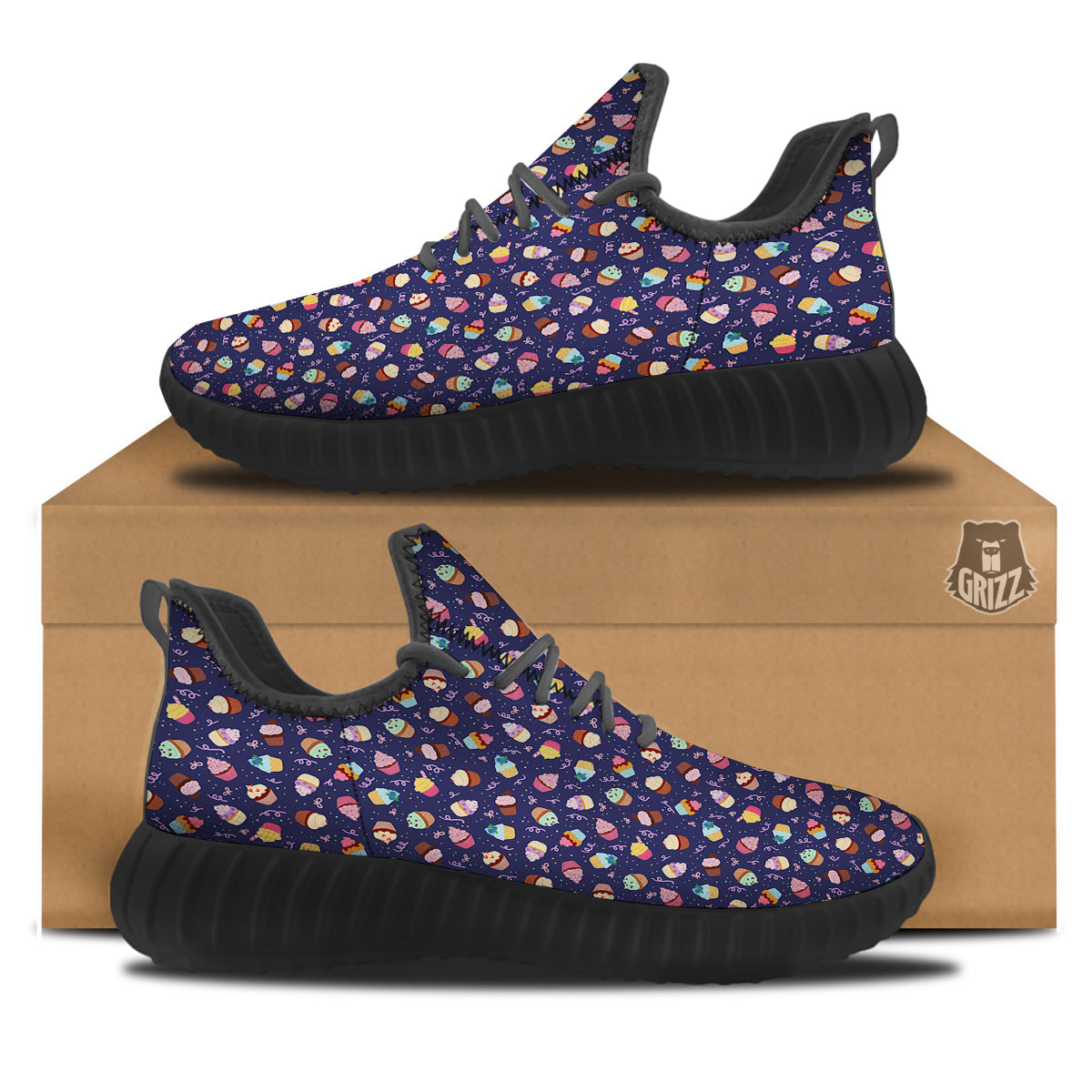 Cupcake Cute Print Pattern Black Walking Shoes-grizzshop