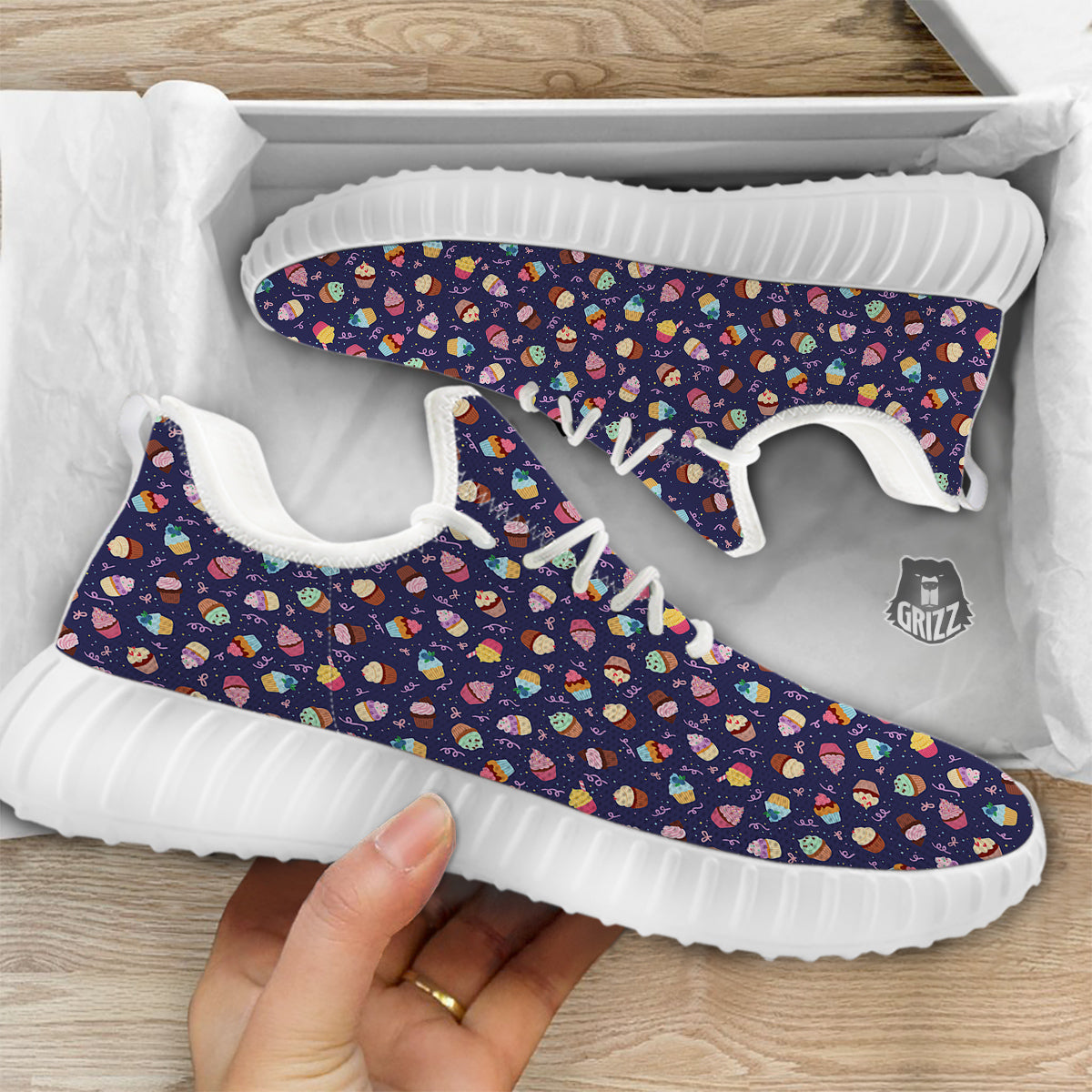 Cupcake Cute Print Pattern White Walking Shoes-grizzshop