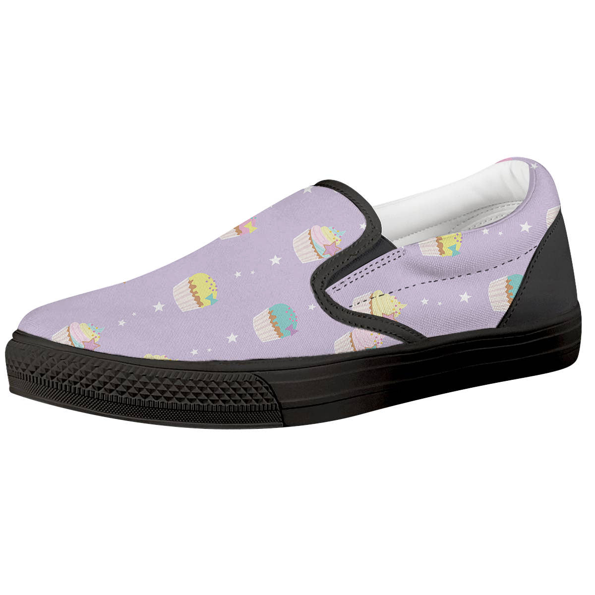 Cupcake Pastel Print Pattern Black Slip On Shoes-grizzshop