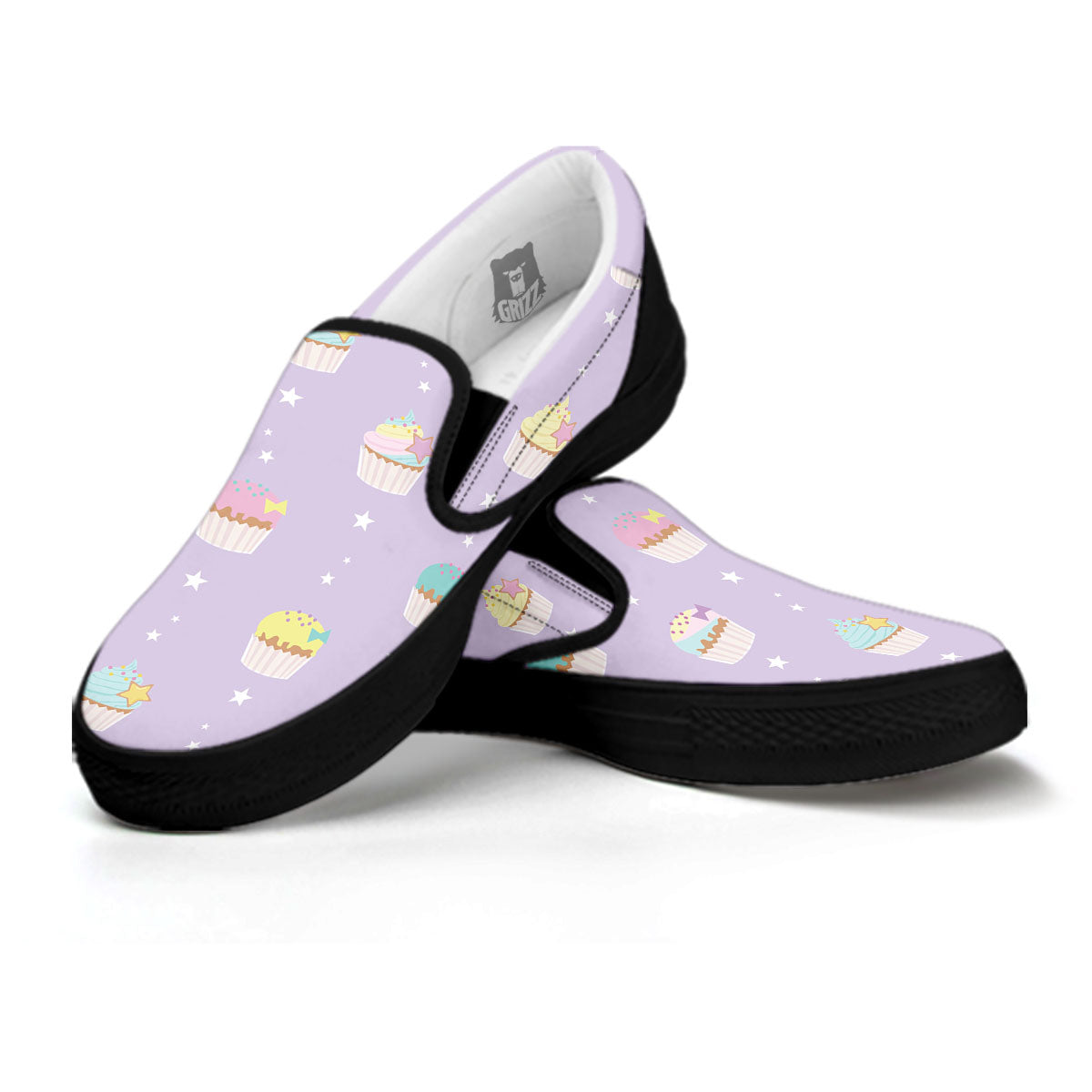 Cupcake Pastel Print Pattern Black Slip On Shoes-grizzshop