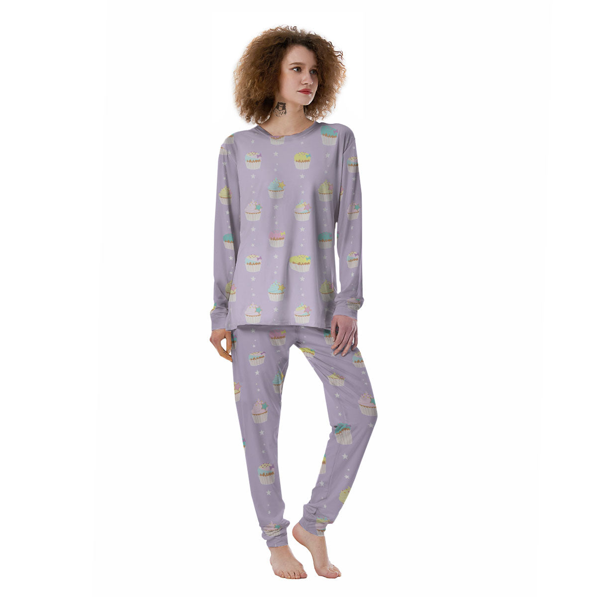 Cupcake Pastel Print Pattern Women's Pajamas-grizzshop