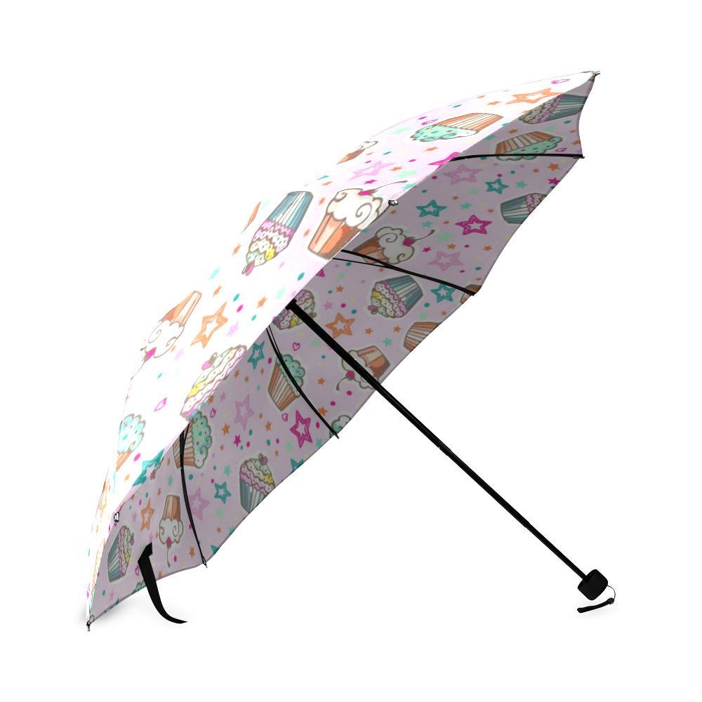 Cupcake Pattern Print Foldable Umbrella-grizzshop