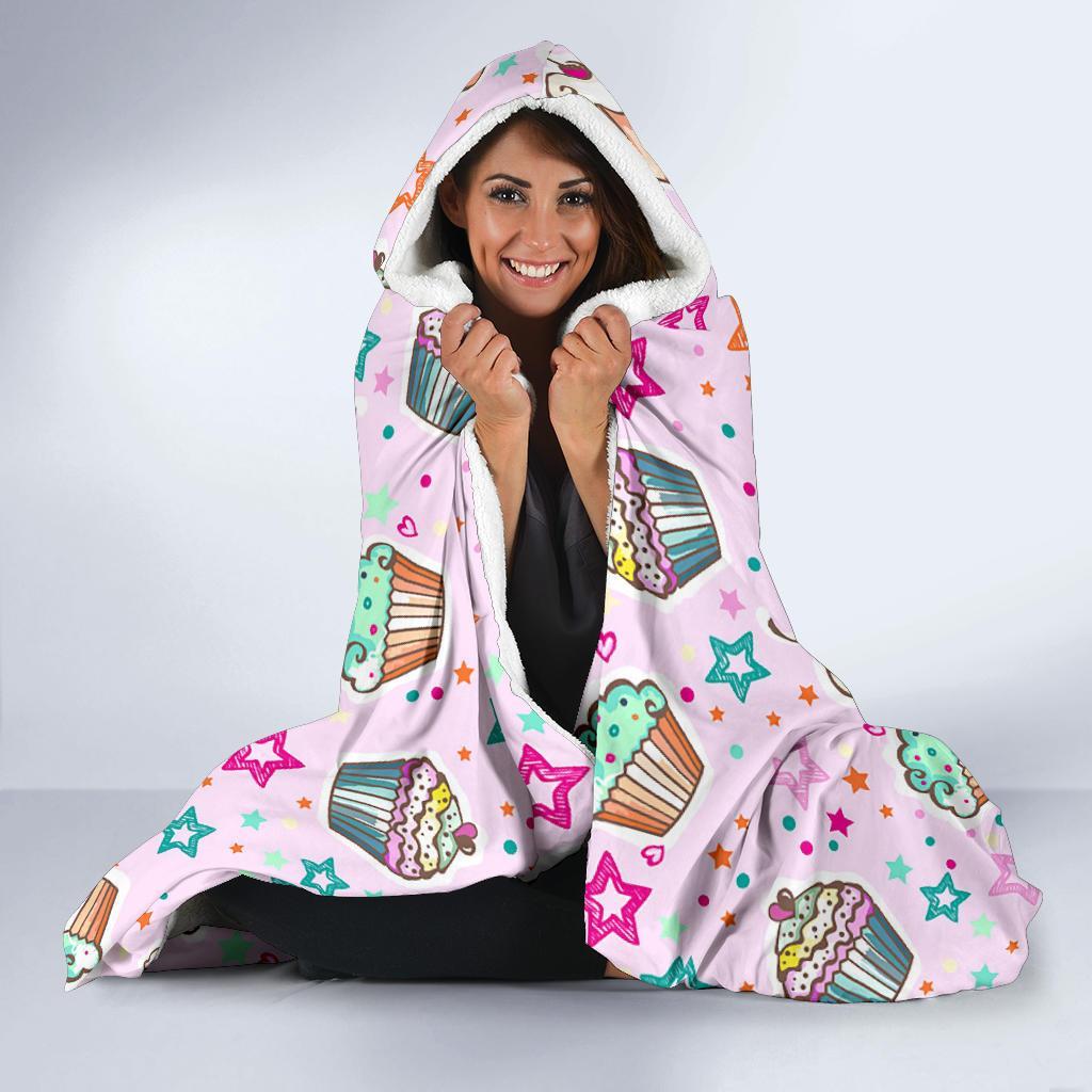 Cupcake Pattern Print Hooded Blanket-grizzshop