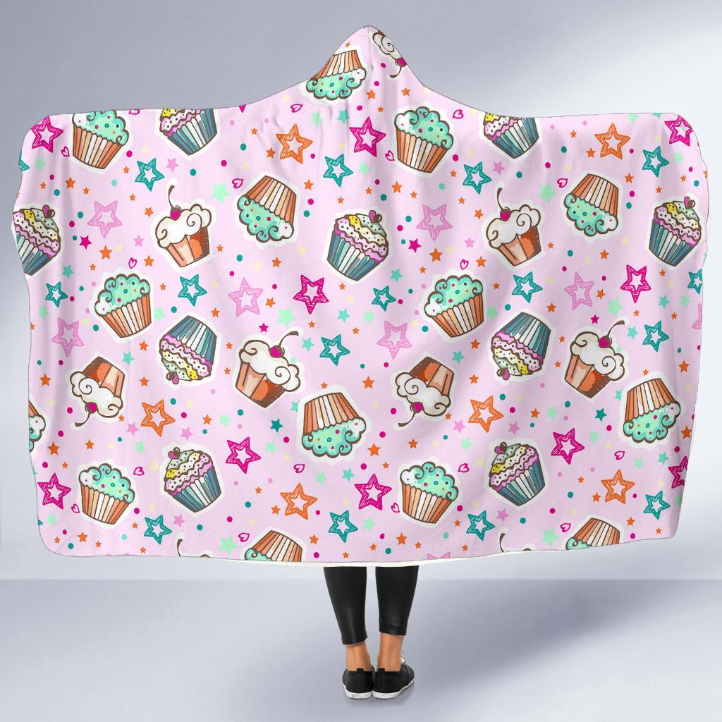 Cupcake Pattern Print Hooded Blanket-grizzshop