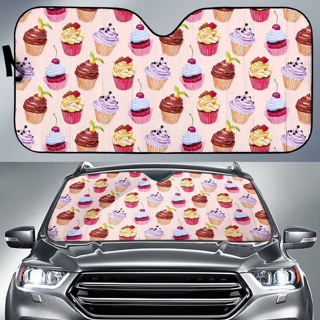 Cupcake Pink Pattern Print Car Sun Shade-grizzshop