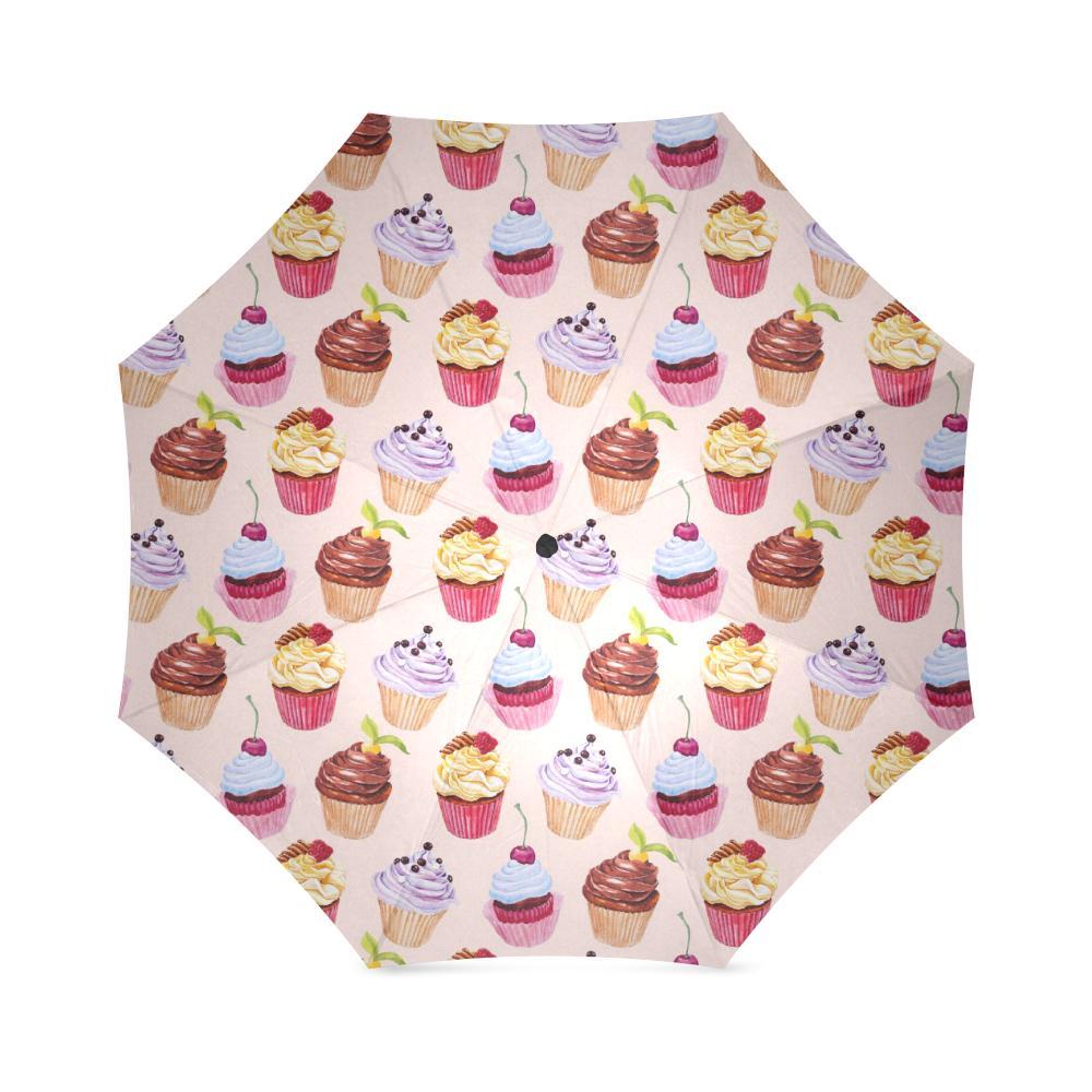 Cupcake Pink Pattern Print Foldable Umbrella-grizzshop