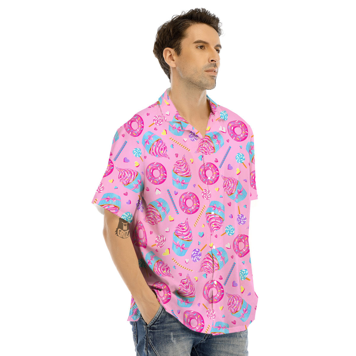 Cupcake Pink Print Pattern Men's Hawaiian Shirt-grizzshop