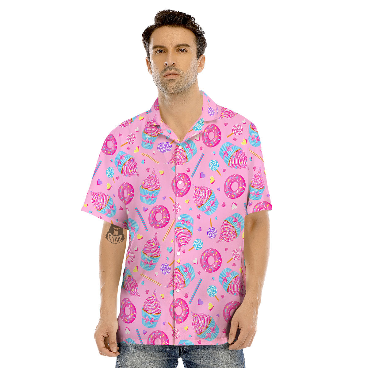 Cupcake Pink Print Pattern Men's Hawaiian Shirt-grizzshop