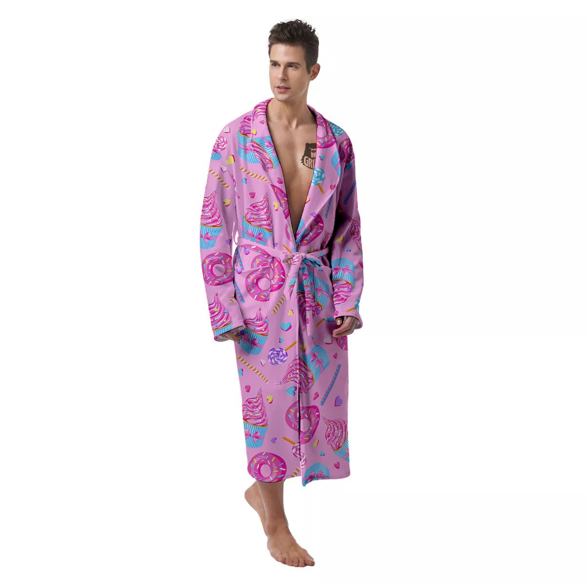 Cupcake Pink Print Pattern Men's Robe-grizzshop
