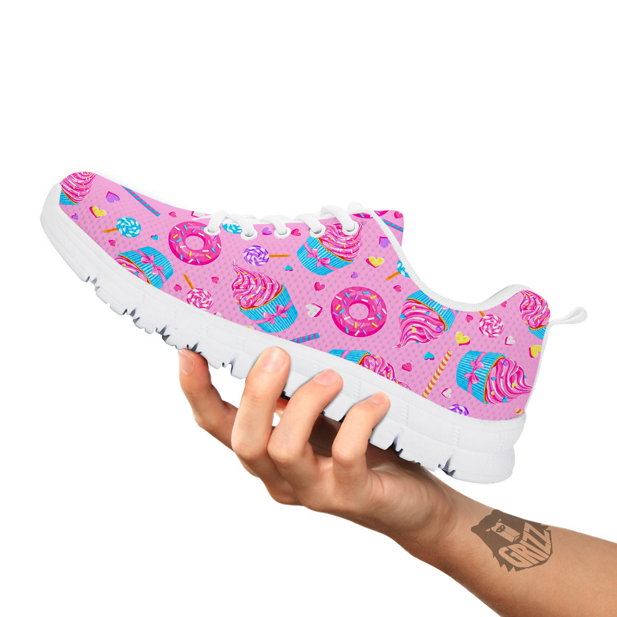 Cupcake Pink Print Pattern White Sneaker-grizzshop