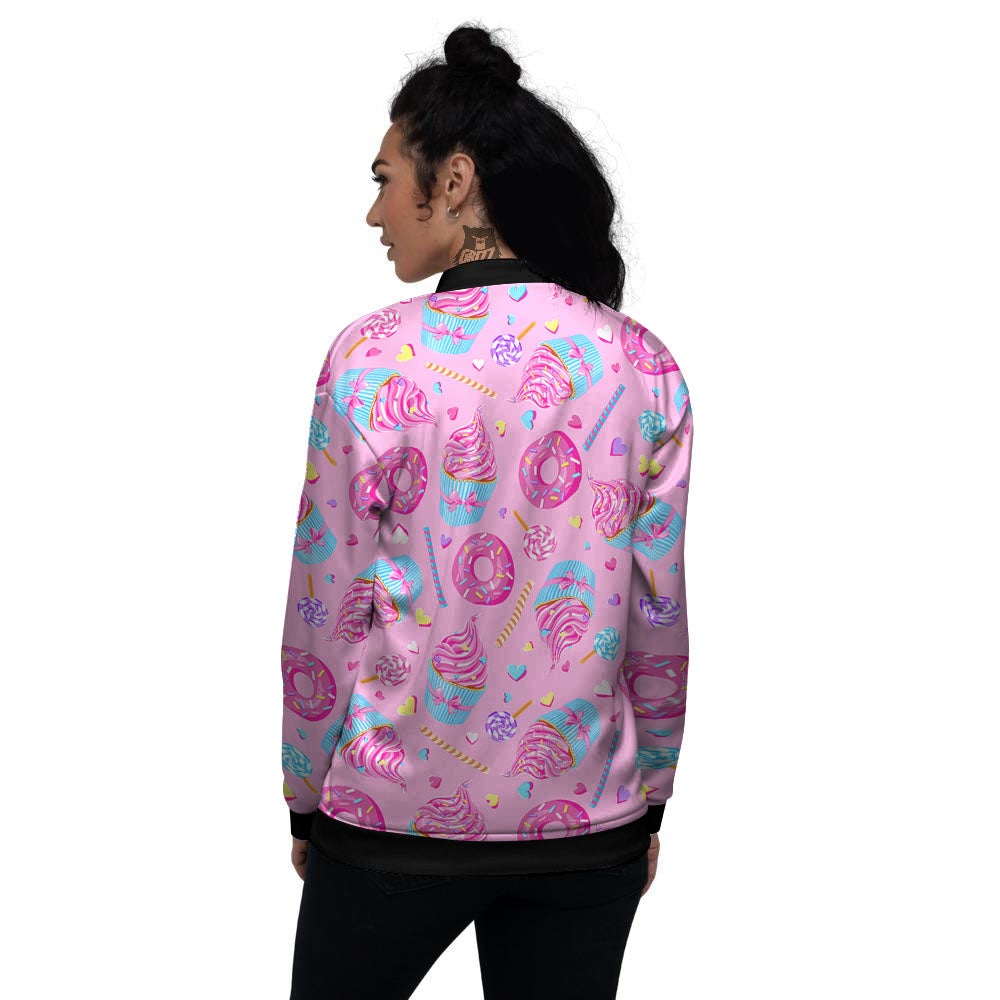 Cupcake Pink Print Pattern Women's Bomber Jacket-grizzshop