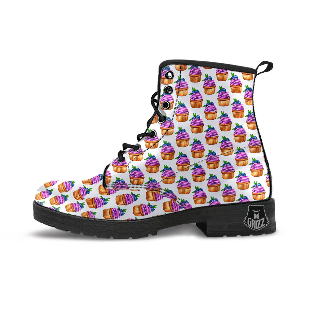 Cupcake Purple Print Pattern Leather Boots-grizzshop