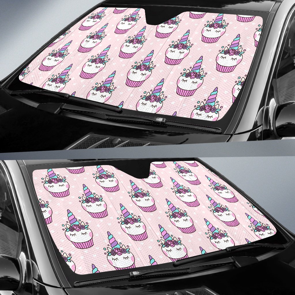 Cupcake Unicorn Pattern Print Car Sun Shade-grizzshop