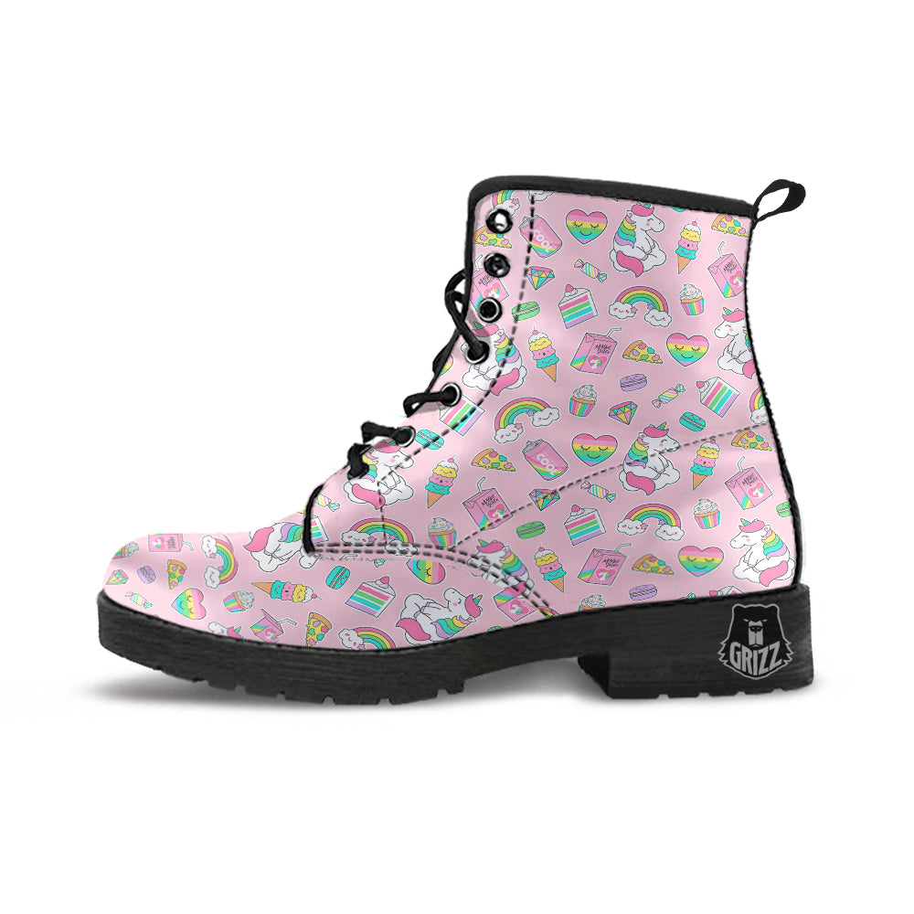 Cupcake Unicorn Print Pattern Leather Boots-grizzshop