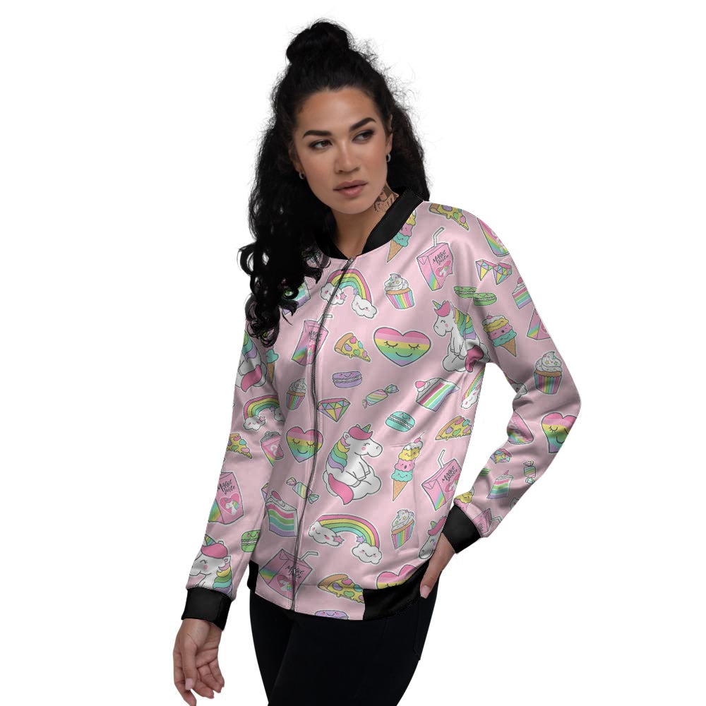 Cupcake Unicorn Print Pattern Women's Bomber Jacket-grizzshop