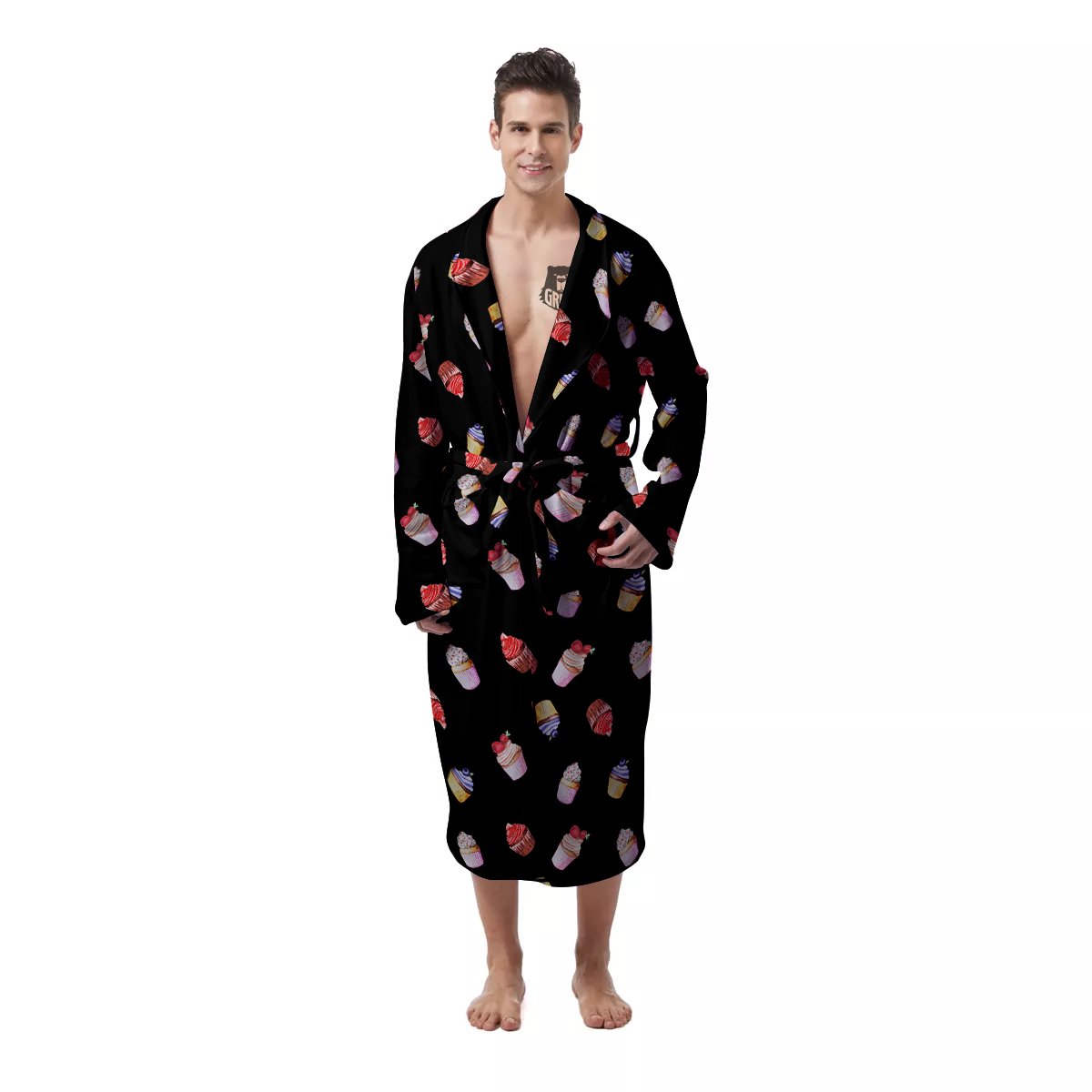 Cupcake Watercolor Print Pattern Men's Robe-grizzshop