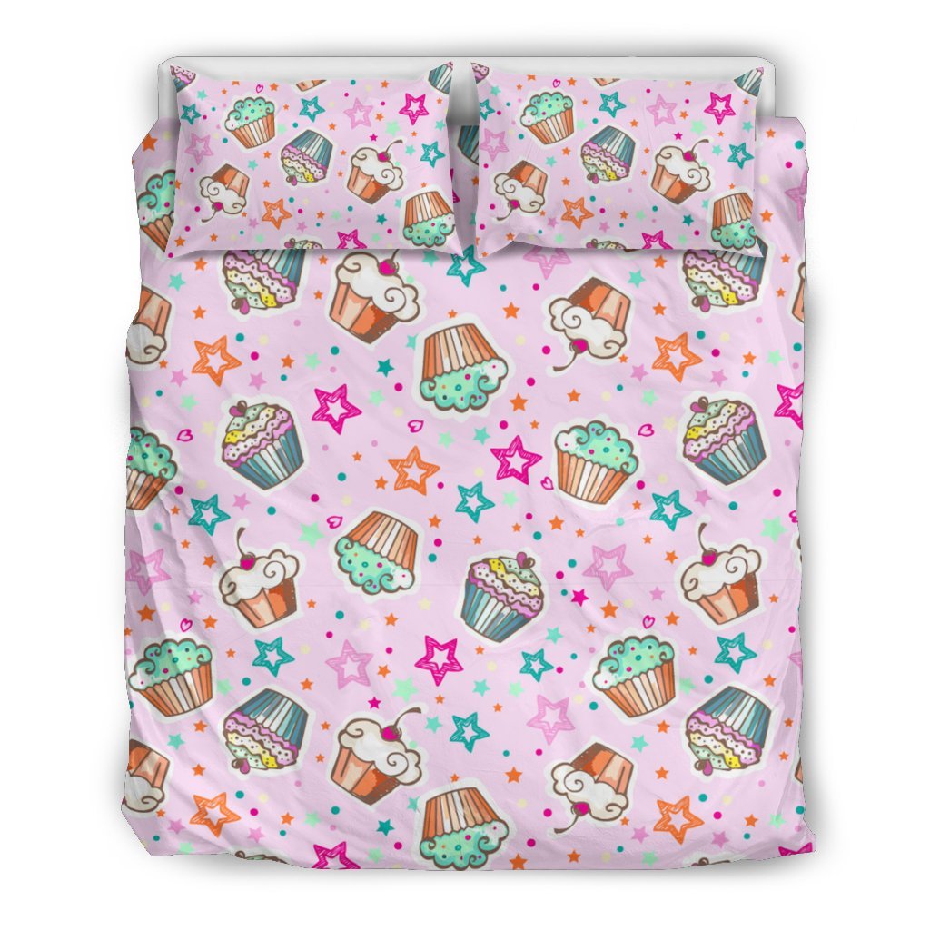 Cupcake Pattern Print Duvet Cover Bedding Set-grizzshop