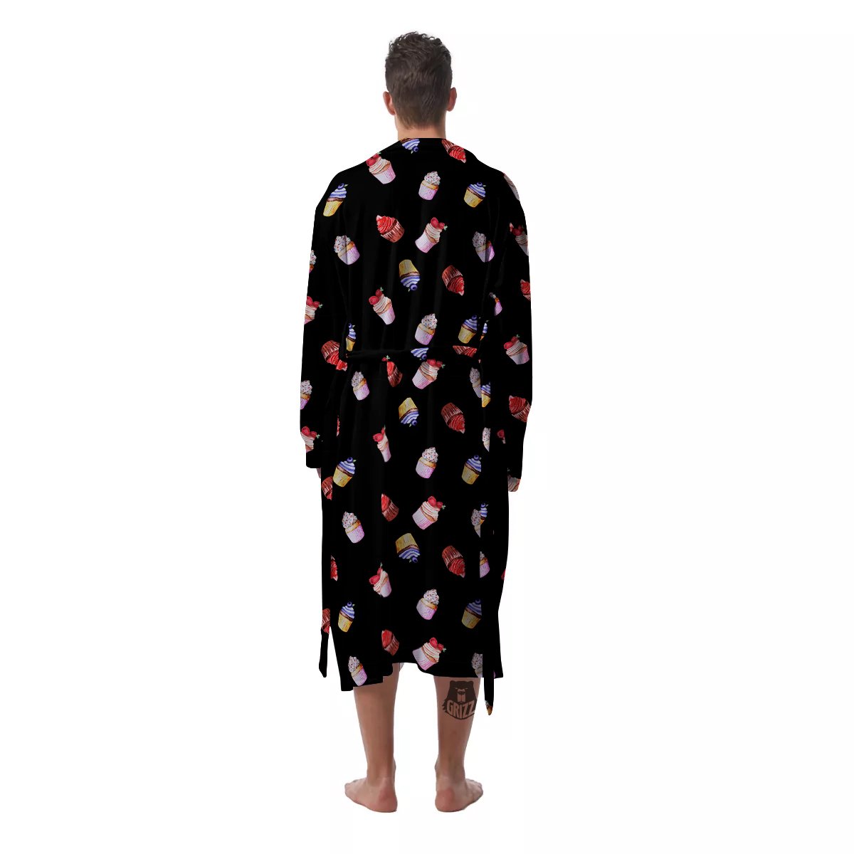 Cupcake Watercolor Print Pattern Men's Robe-grizzshop