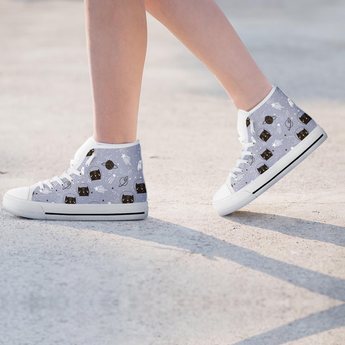 Cute Astronaut Cat Print Women's High Top Shoes-grizzshop