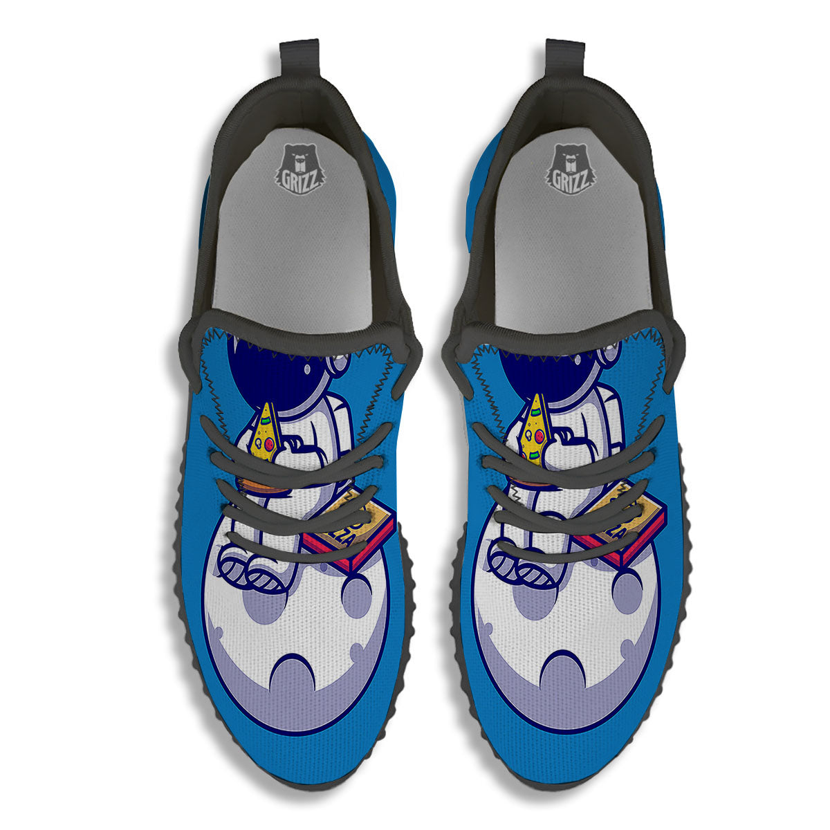 Cute Astronaut Eating Pizza Print Black Walking Shoes-grizzshop