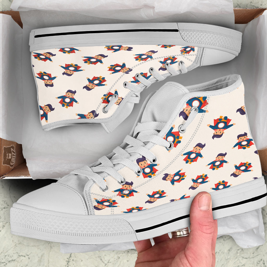 Cute Baby Hero Print Pattern White High Top Shoes-grizzshop