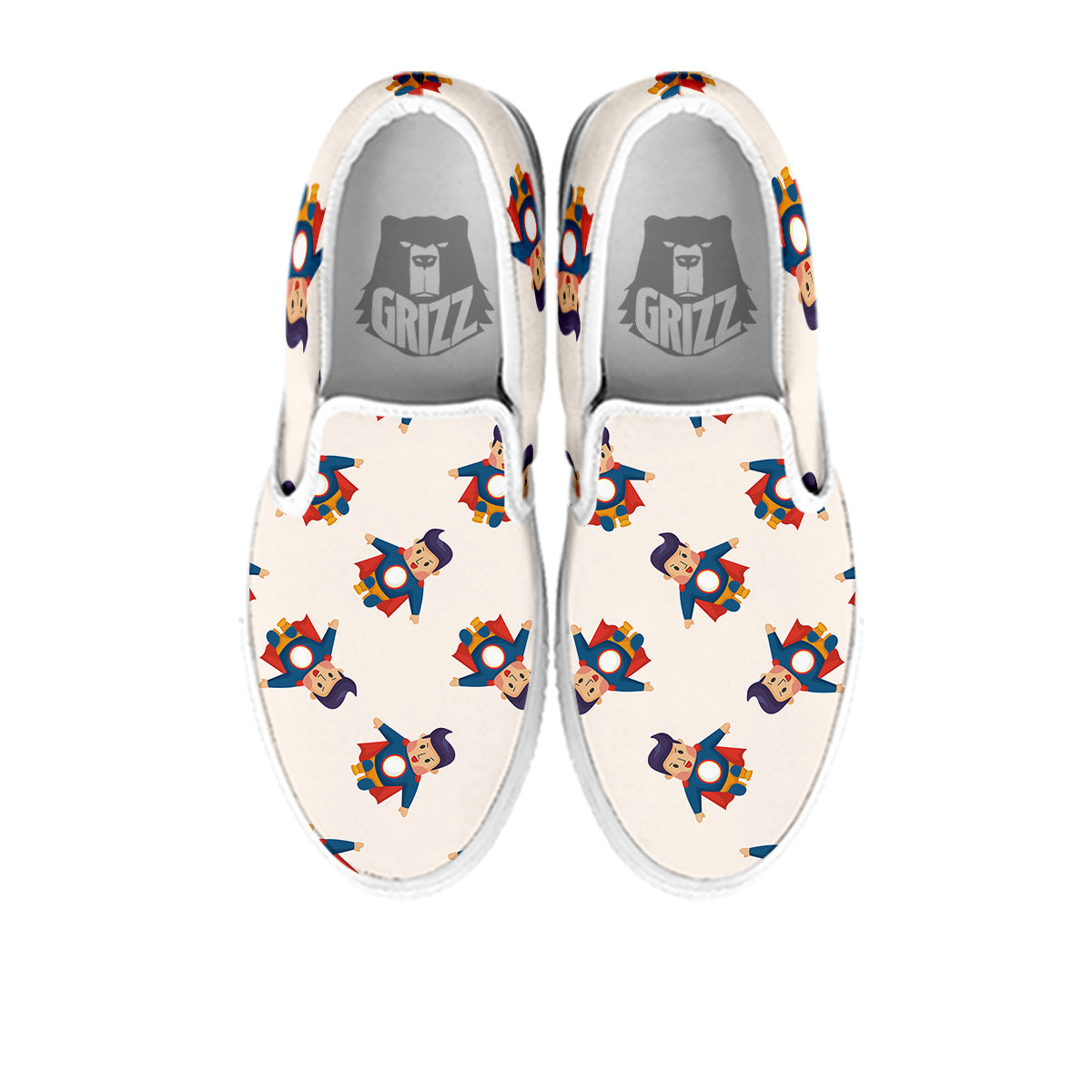 Cute Baby Hero Print Pattern White Slip On Shoes-grizzshop