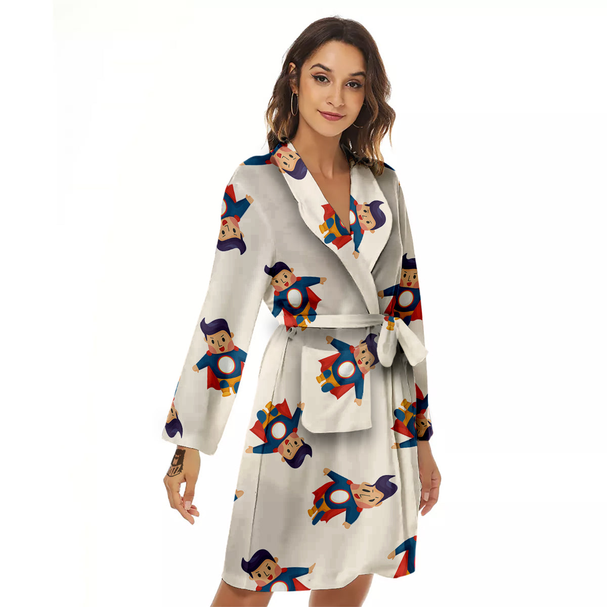 Cute Baby Hero Print Pattern Women's Robe-grizzshop