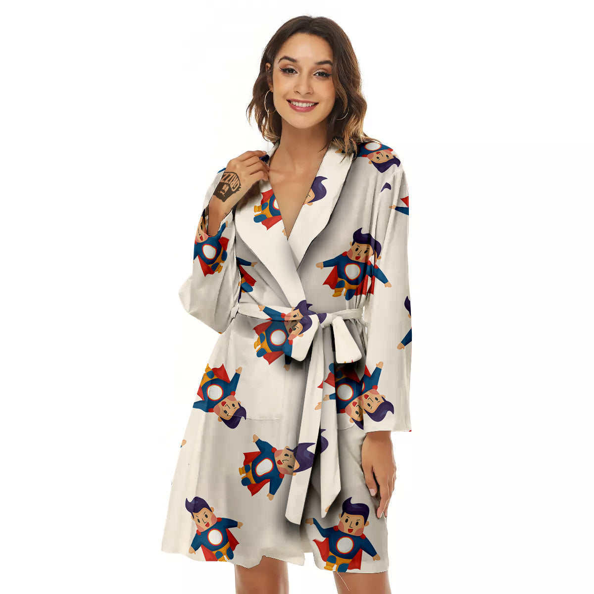 Cute Baby Hero Print Pattern Women's Robe-grizzshop