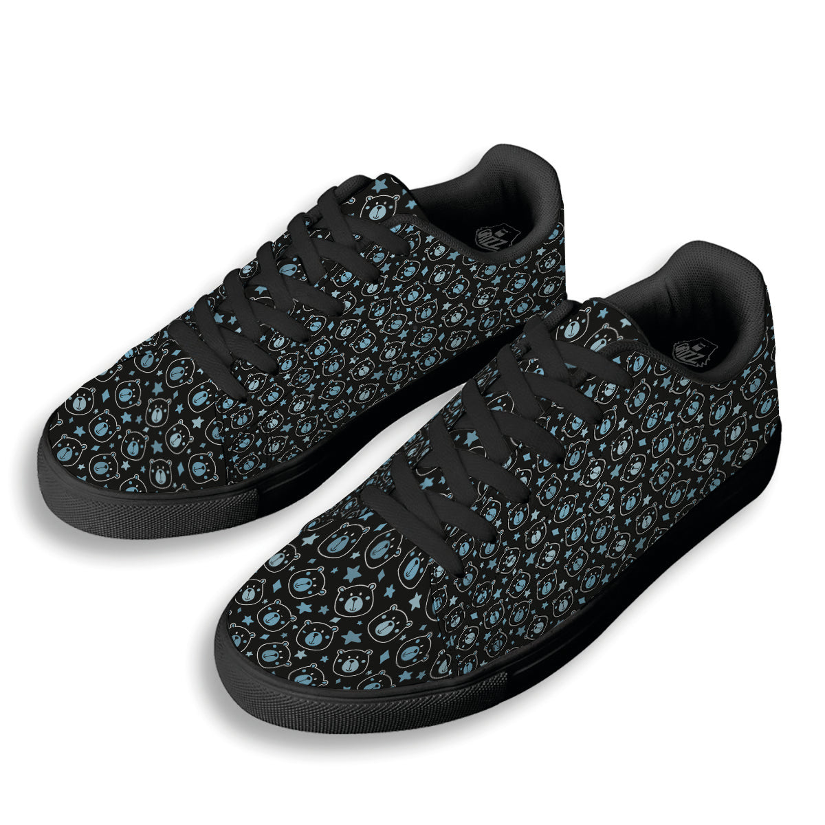 Cute Bear Black Print Pattern Black Low Top Sneakers-grizzshop