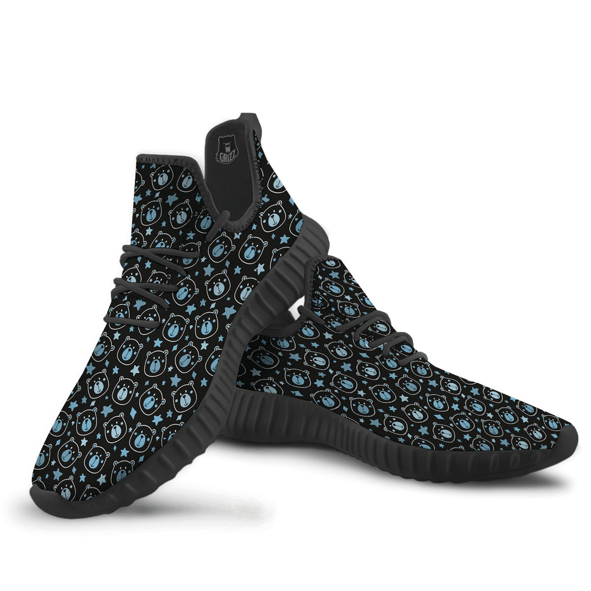 Cute Bear Black Print Pattern Black Walking Shoes-grizzshop