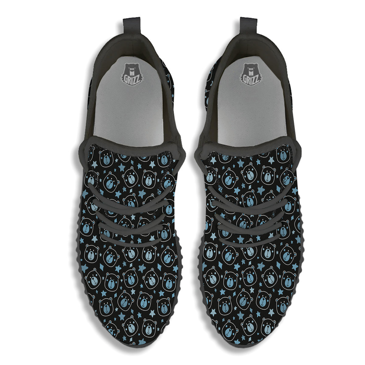 Cute Bear Black Print Pattern Black Walking Shoes-grizzshop