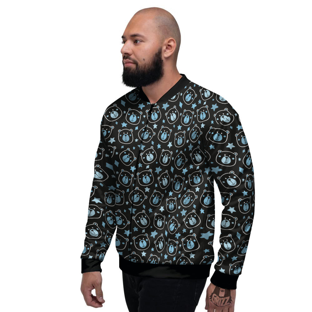 Cute Bear Black Print Pattern Men's Bomber Jacket-grizzshop