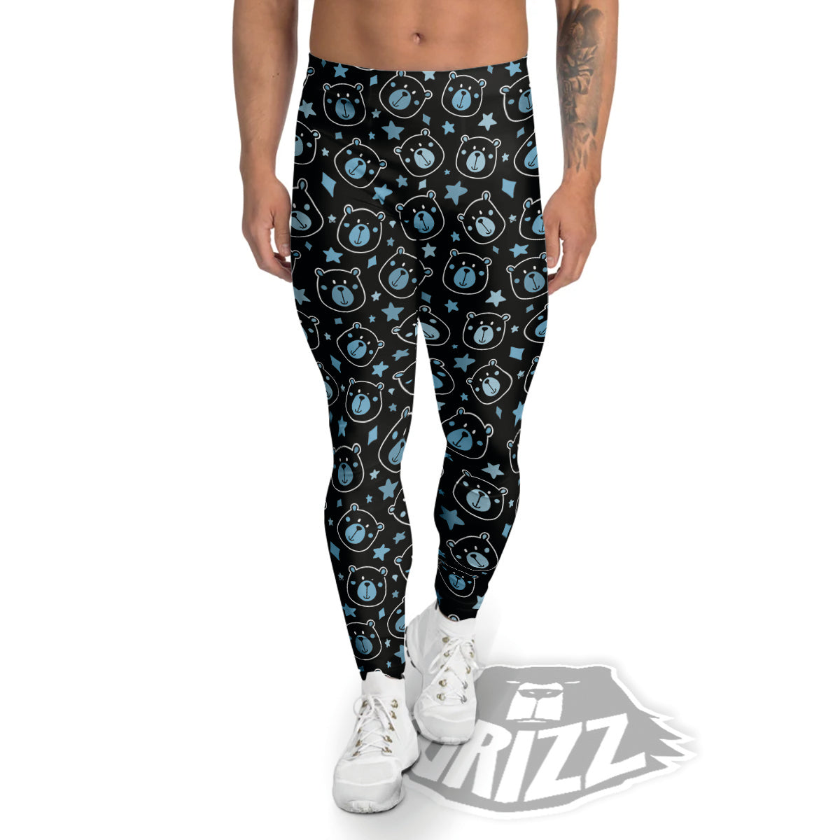 Cute Bear Black Print Pattern Men's Leggings-grizzshop