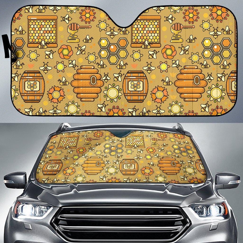Cute Bee Honey Gifts Pattern Print Car Sun Shade-grizzshop