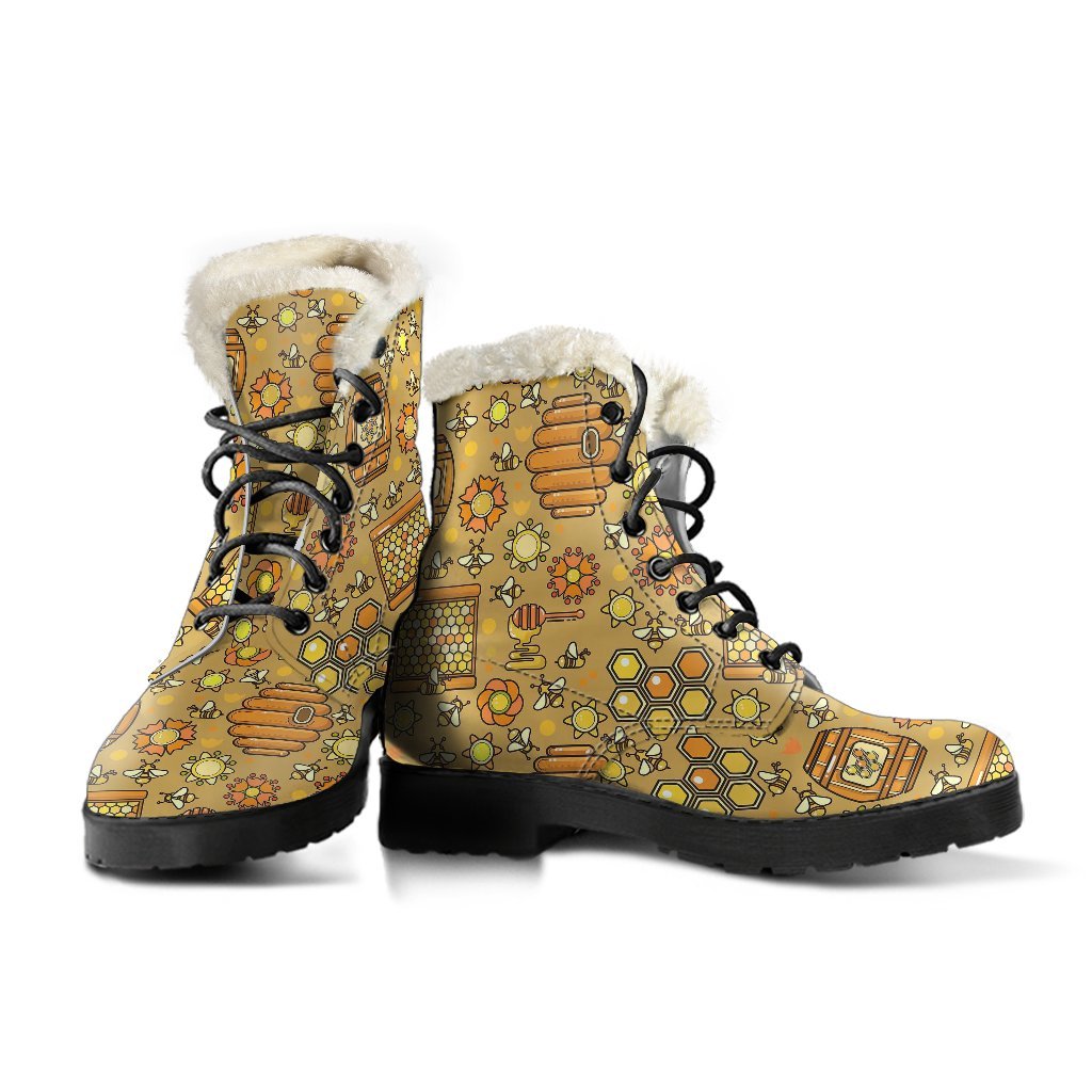 Cute Bee Honey Gifts Pattern Print Comfy Winter Boots-grizzshop
