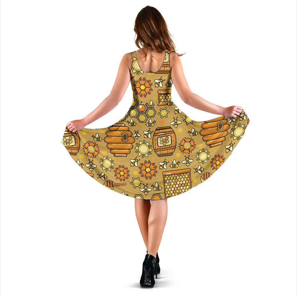 Cute Bee Honey Gifts Pattern Print Dress-grizzshop