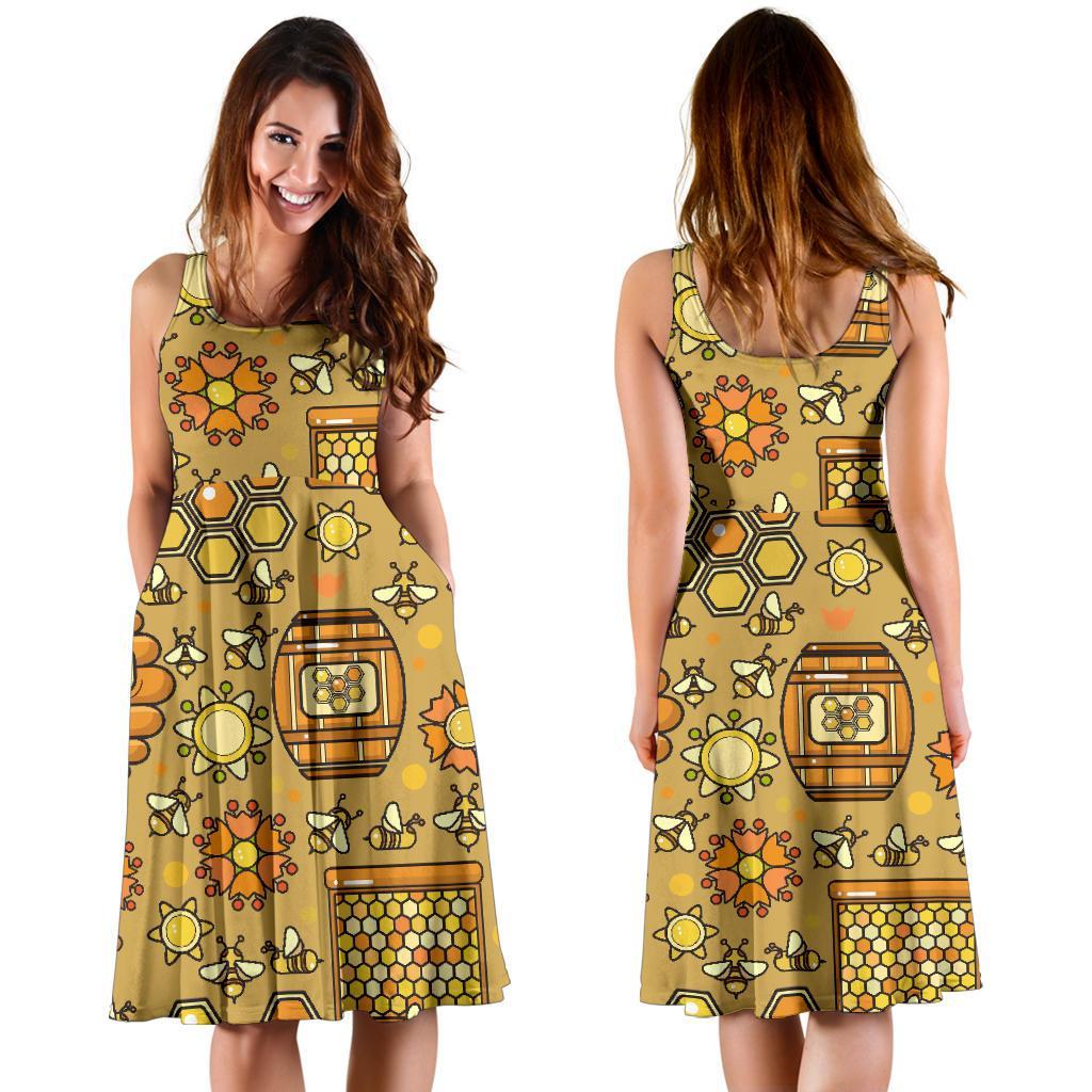 Cute Bee Honey Gifts Pattern Print Dress-grizzshop