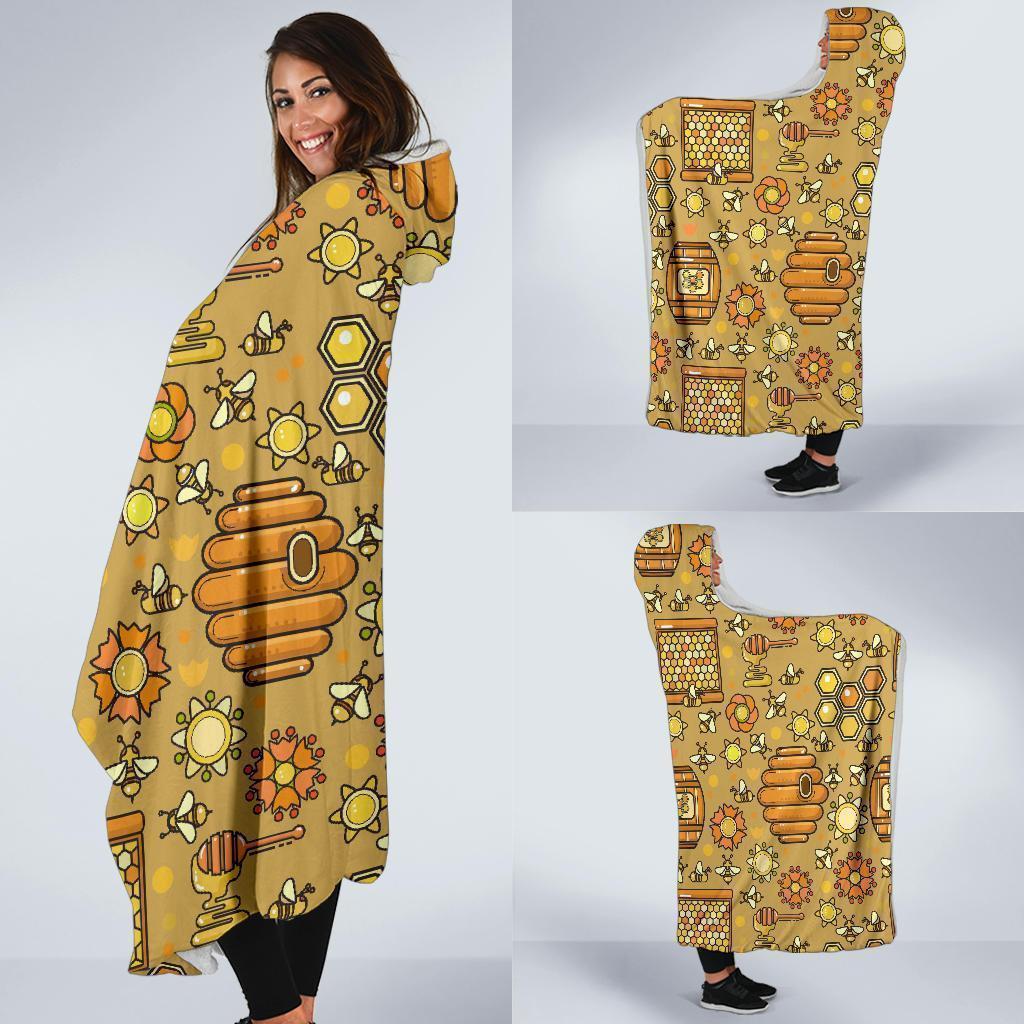 Cute Bee Honey Gifts Pattern Print Hooded Blanket-grizzshop