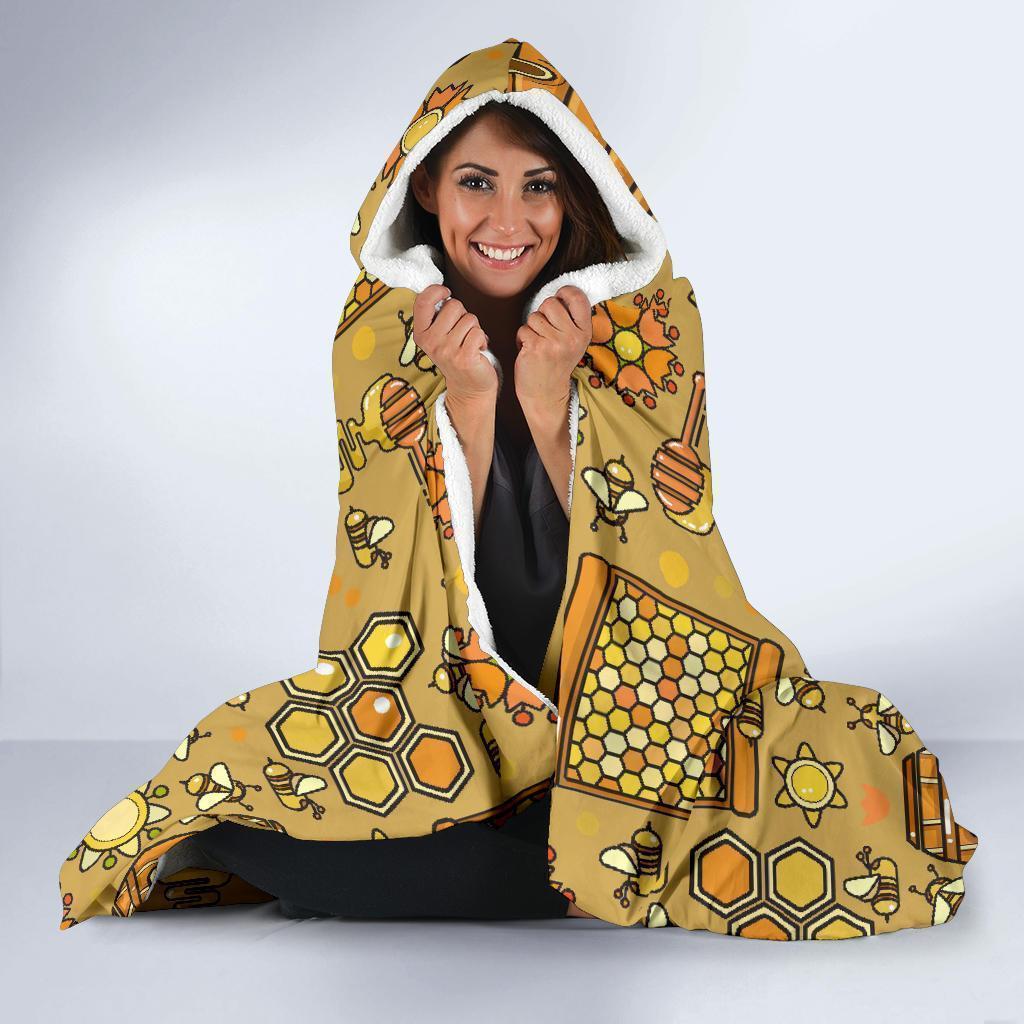 Cute Bee Honey Gifts Pattern Print Hooded Blanket-grizzshop
