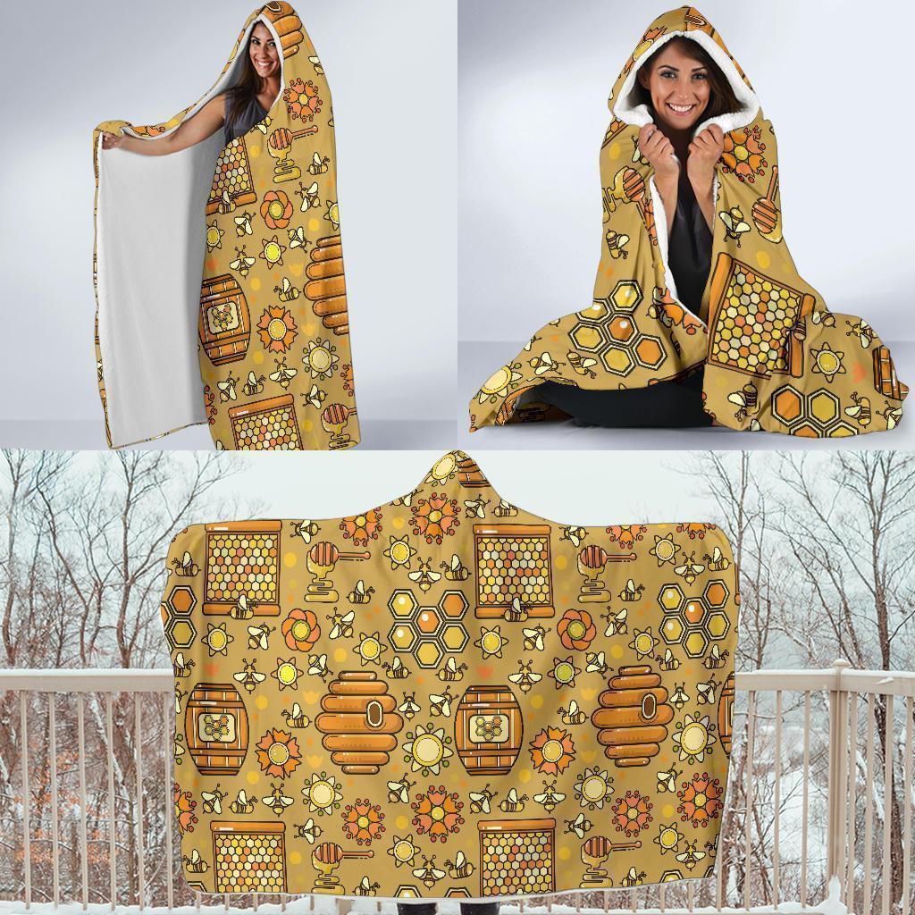 Cute Bee Honey Gifts Pattern Print Hooded Blanket-grizzshop
