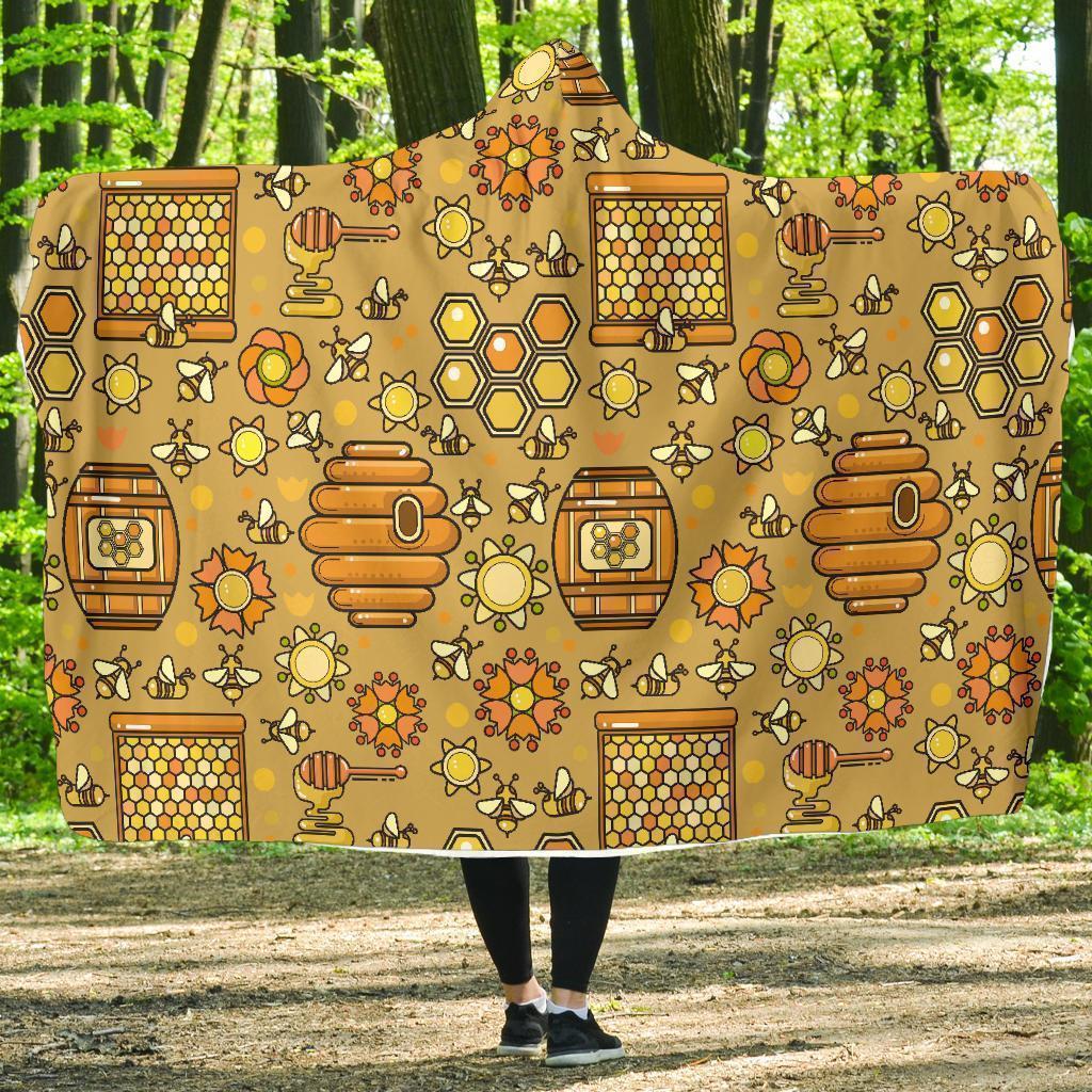 Cute Bee Honey Gifts Pattern Print Hooded Blanket-grizzshop
