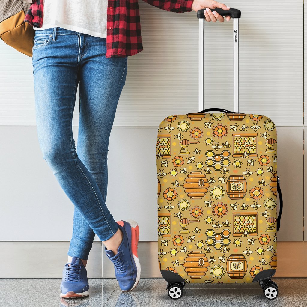 Cute Bee Honey Gifts Pattern Print Luggage Cover Protector-grizzshop