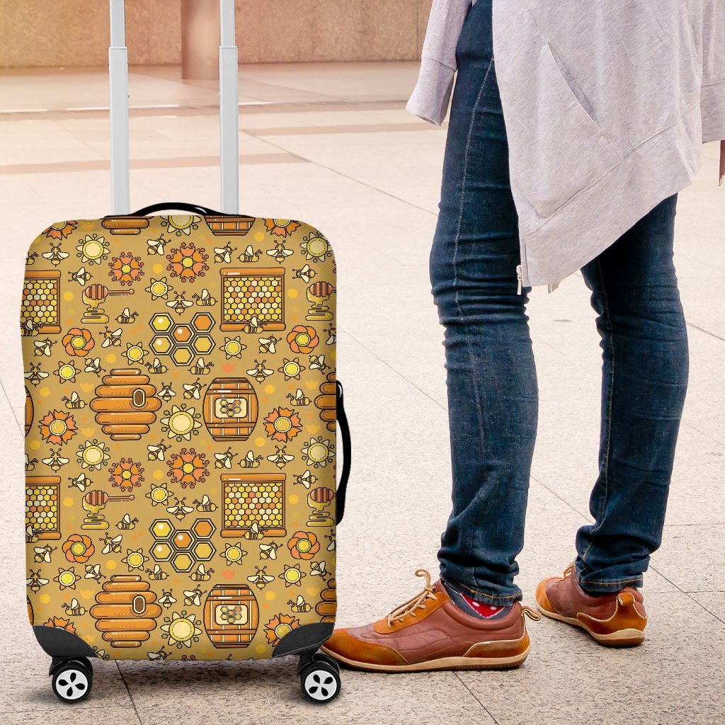 Cute Bee Honey Gifts Pattern Print Luggage Cover Protector-grizzshop