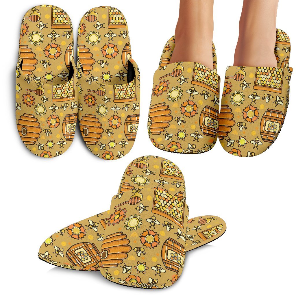 Cute Bee Honey Gifts Pattern Print Premium Home Slippers-grizzshop